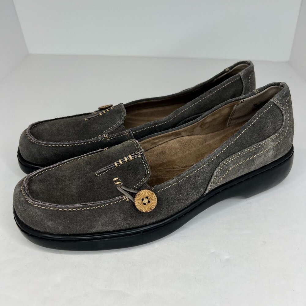 Array Womens Superior Gray Leather Flat Square Toe Slip On Size 12 N Loafers
